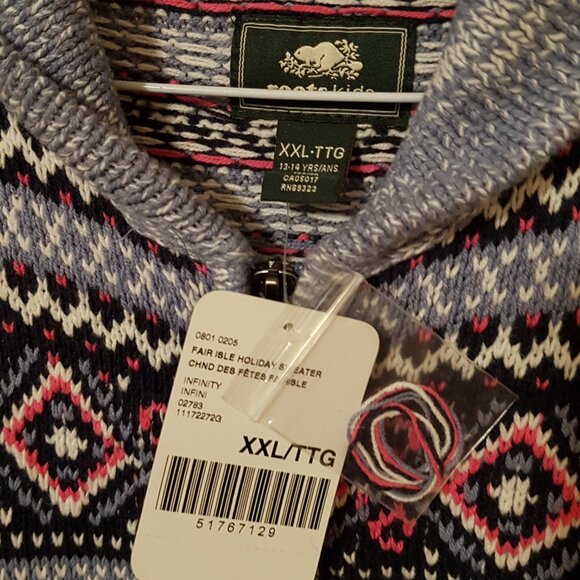 NWT Roots Girl's Zippered Sweater ~ Fair Isle ~ Size 13/14 years (XXL) ~ - Picture 4 of 5